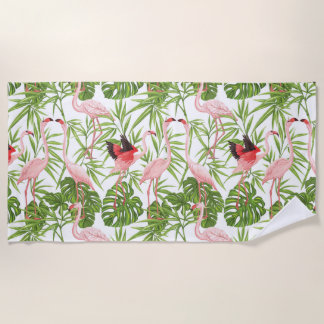 Serviette De Plage Paradise Bird Flamant rose Plantes tropicaux
