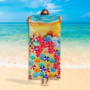Serviette De Plage Parapluies dans le sable