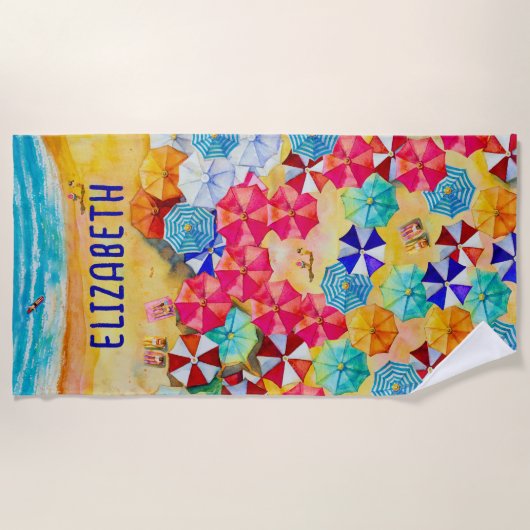 Serviette De Plage Parapluies dans le sable (Devant)