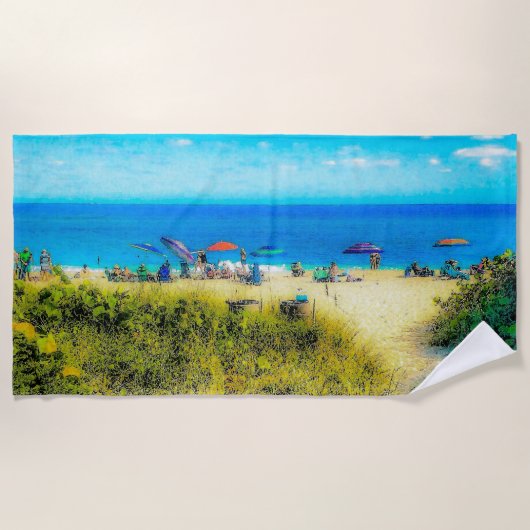 Serviette De Plage Parasols de plage le long de l'océan (Devant)