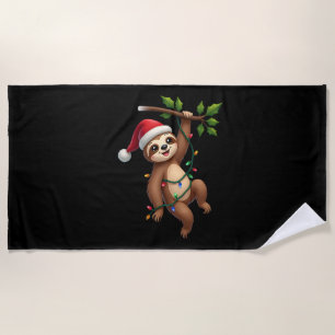 Serviette De Plage Paresseux de lumières de Noël portant un chapeau d