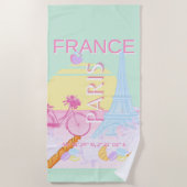 Serviette De Plage Paris, France, Art du voyage, Preppy, Pastel, Vert (Devant)