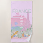 Serviette De Plage Paris, France, Travel Art, Preppy, Pastel, Rose (Devant)