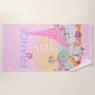 Serviette De Plage Paris, France, Travel Art, Preppy, Pastel, Rose
