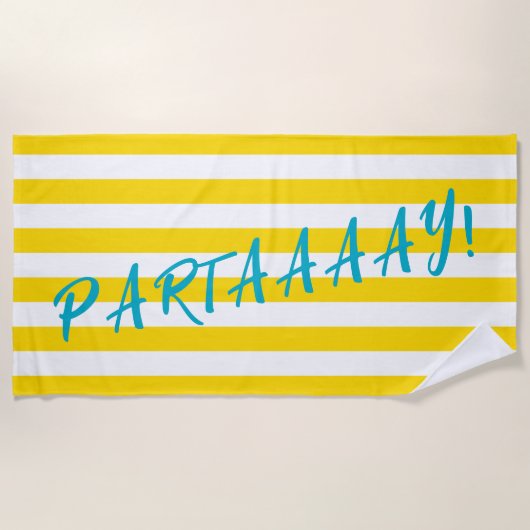 Serviette De Plage PARTAAAAY Cute Yellow White Stripe Pool Party (Devant)