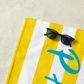 Serviette De Plage PARTAAAAY Cute Yellow White Stripe Pool Party (En situation)