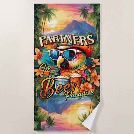 Serviette De Plage Partenaires dans Beer Paradise Parrot Tropical (Devant)