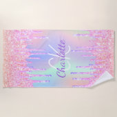 Serviette De Plage Parties scintillant arc-en-ciel goutte rose monogr (Devant)
