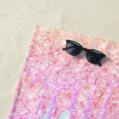 Serviette De Plage Parties scintillant arc-en-ciel goutte rose monogr (En situation)