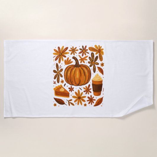 Serviette De Plage Parties scintillant Automne Floral Citrouille Than (Devant)