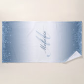 Serviette De Plage parties scintillant bleu monogramme goutte serviet (Devant)