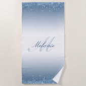 Serviette De Plage parties scintillant bleu monogramme goutte serviet (Devant)