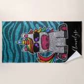 Serviette De Plage Parties scintillant bleu turquoise noir arc-en-cie (Devant)