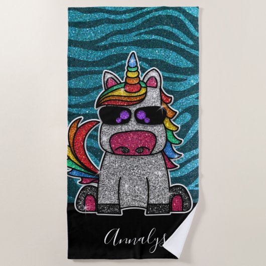 Serviette De Plage Parties scintillant bleu turquoise noir arc-en-cie (Devant)