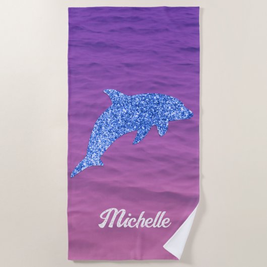 Serviette De Plage Parties scintillant Bleue Personnalisée Dauphin Ro (Devant)