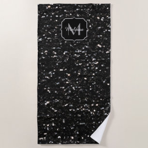 Serviette De Plage Parties scintillant brillante noire et blanche Mon