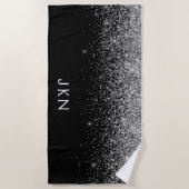 Serviette De Plage Parties scintillant d'argent noir Monogramme de fi (Devant)