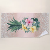 Serviette De Plage Parties scintillant des fleurs tropicales d'ananas (Devant)