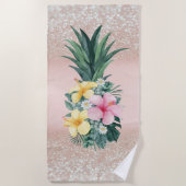 Serviette De Plage Parties scintillant des fleurs tropicales d'ananas (Devant)