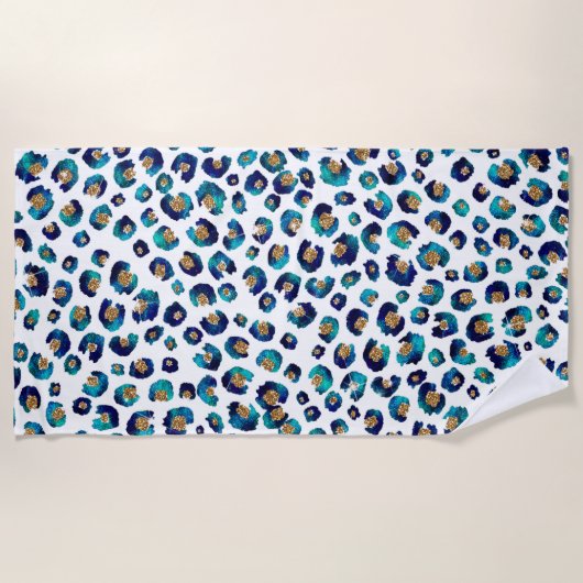 Serviette De Plage Parties scintillant d'or bleu Motif Leopard (Devant)