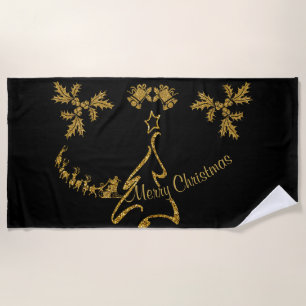 Serviette De Plage Parties scintillant d'or Joyeux Noël, Père Noël