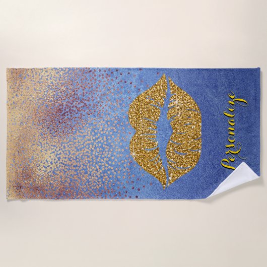 Serviette De Plage Parties scintillant d'or Lèvres Sparkle Glam Perso (Devant)