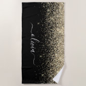 Serviette De Plage Parties scintillant d'or noir Girl Monogramme Nom (Devant)