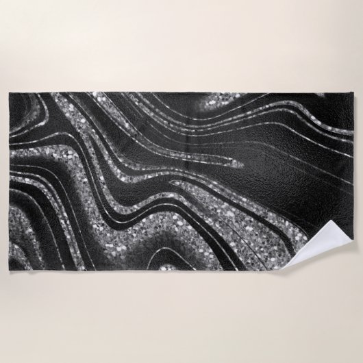 Serviette De Plage Parties scintillant en argent noir Shimmer (Devant)