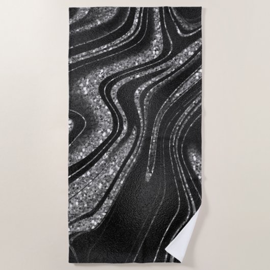 Serviette De Plage Parties scintillant en argent noir Shimmer (Devant)
