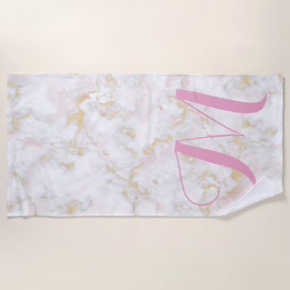 Serviette De Plage Parties scintillant en marbre rose Première servie