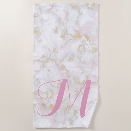 Serviette De Plage Parties scintillant en marbre rose Première servie (Devant)
