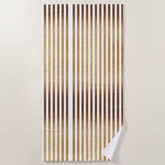 Serviette De Plage Parties scintillant en or gras et rayures blanches (Devant)