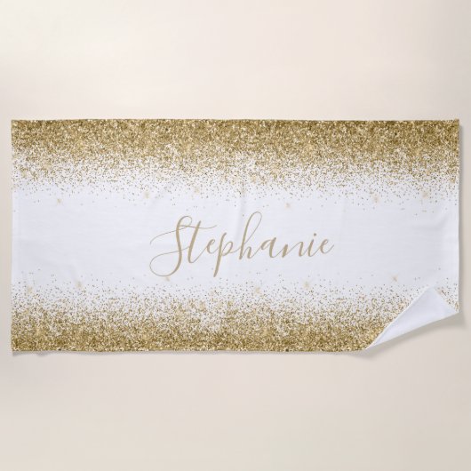 Serviette De Plage Parties scintillant Gold Ombre personnalisée (Devant)