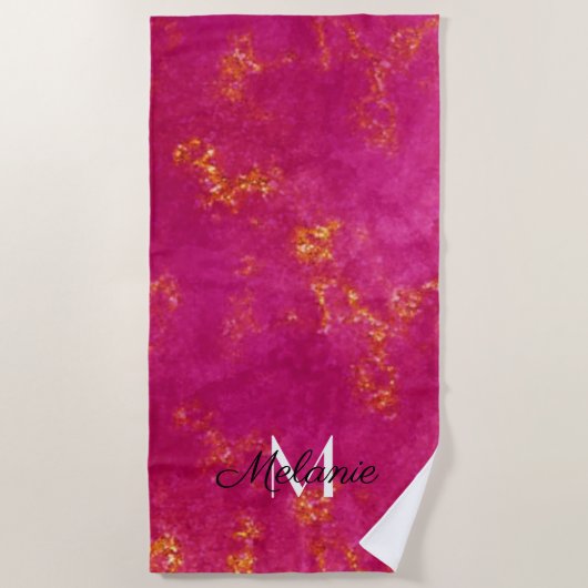 Serviette De Plage Parties scintillant Gold Rose Girly Nom étincelle (Devant)