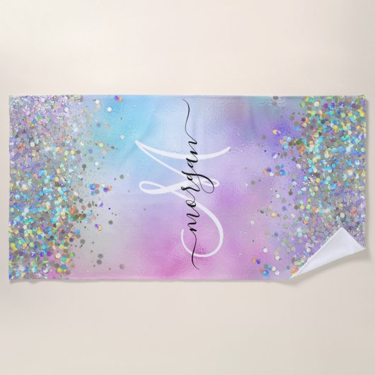Serviette De Plage Parties scintillant holographique Rainbow Pastels (Devant)