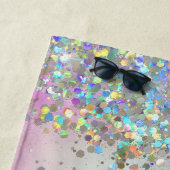 Serviette De Plage Parties scintillant holographique Rainbow Pastels  (En situation)