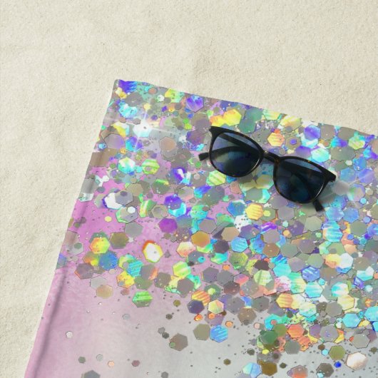 Serviette De Plage Parties scintillant holographique Rainbow Pastels  (En situation)