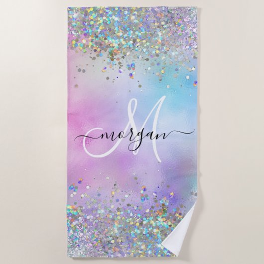 Serviette De Plage Parties scintillant holographique Rainbow Pastels  (Devant)