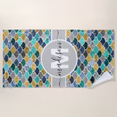 Serviette De Plage Parties scintillant Look Sirène Étalons Monogramme (Devant)