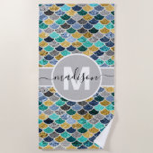 Serviette De Plage Parties scintillant Look Sirène Étalons Monogramme (Devant)