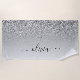 Serviette De Plage Parties scintillant Monogramme Argent Sparkle Girl