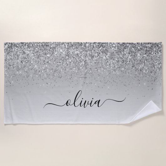 Serviette De Plage Parties scintillant Monogramme Argent Sparkle Girl (Devant)