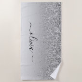 Serviette De Plage Parties scintillant Monogramme Argent Sparkle Girl (Devant)
