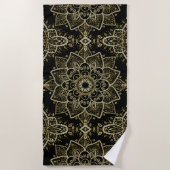 Serviette De Plage Parties scintillant Noir & Or Mandala Design (Devant)