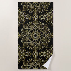 Serviette De Plage Parties scintillant Noir & Or Mandala Design