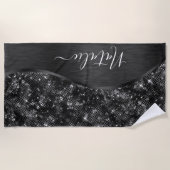 Serviette De Plage Parties scintillant noire métallique personnalisée (Devant)