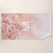 Serviette De Plage Parties scintillant Peach Rose or Monogramme (Devant)