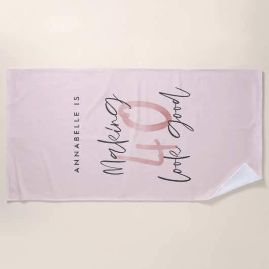 Serviette De Plage parties scintillant rose fille, 40e anniversaire m (Devant)