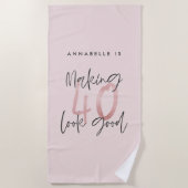 Serviette De Plage parties scintillant rose fille, 40e anniversaire m (Devant)