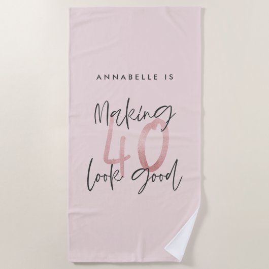 Serviette De Plage parties scintillant rose fille, 40e anniversaire m (Devant)